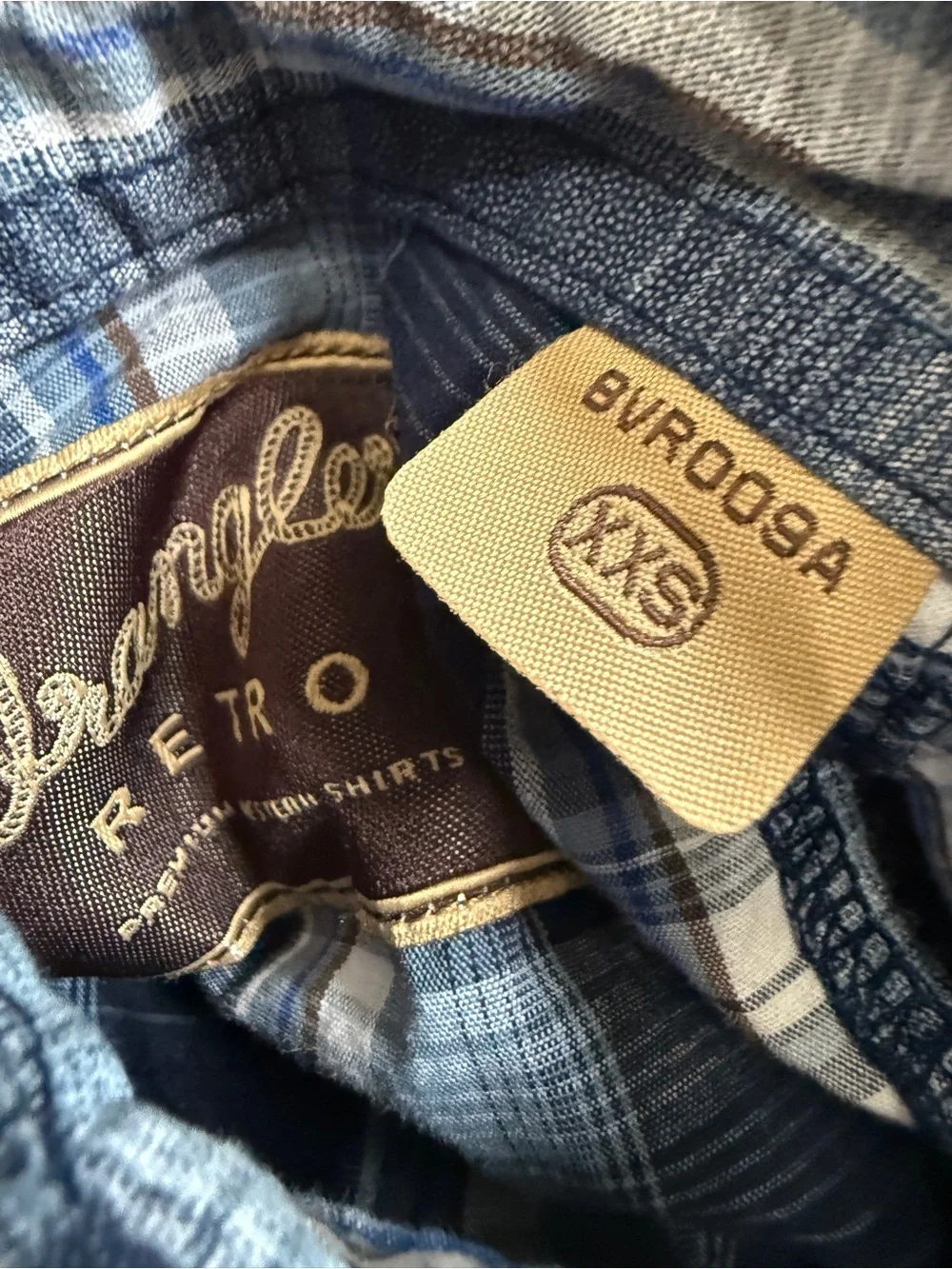 Wrangler Retro Navy & Light Blue Plaid Kids Jean Long Sleeve XXS shirt